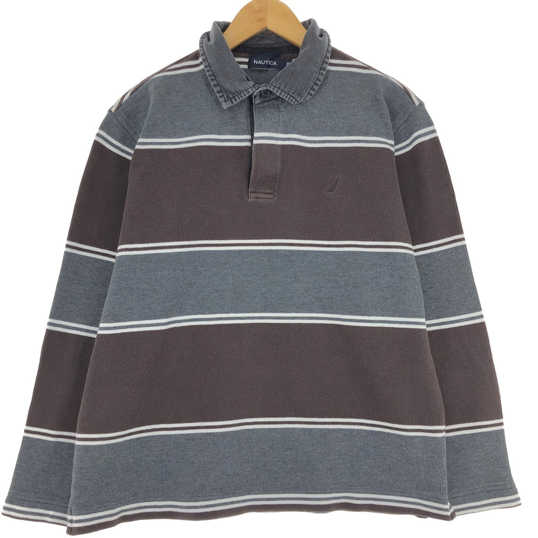 NAUTICA Striped Pattern Long Sleeve Knit Polo Shirt Men's M /eaa423433