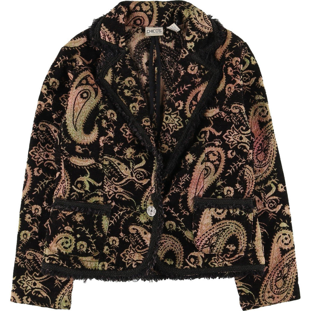 CHICOS Fringed All-Over Paisley Pattern Gobelin Jacket Women's M /eaa423673