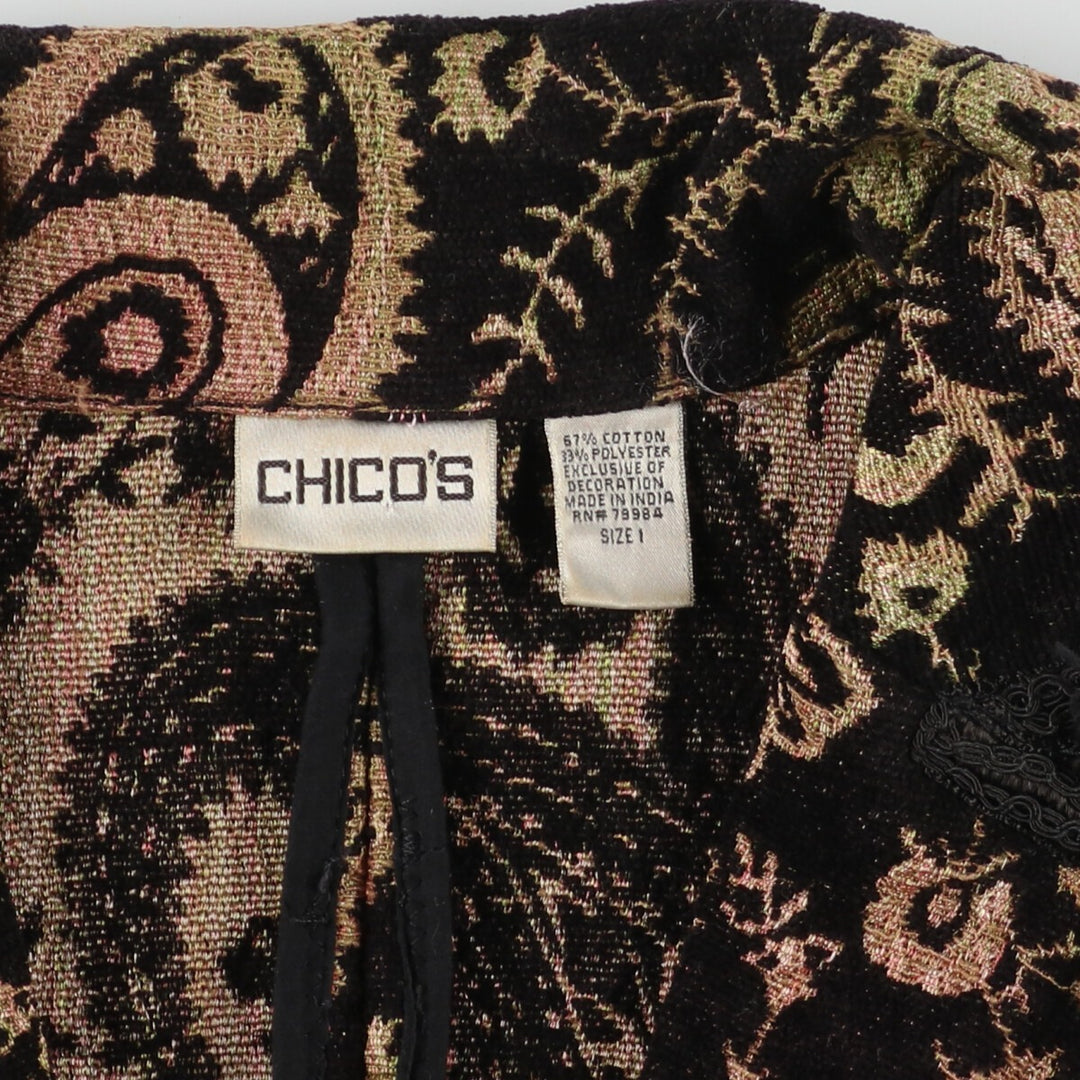 CHICOS Fringed All-Over Paisley Pattern Gobelin Jacket Women's M /eaa423673