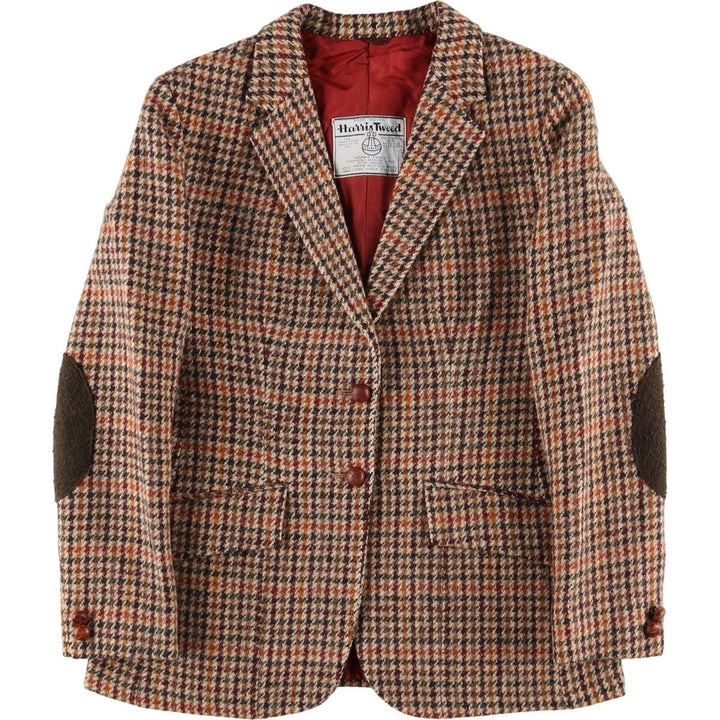 ~90'S Harris Tweed Gun Club Check Wool Tailored Jacket with Elbow Patches Women's S Vintage / eaa423677