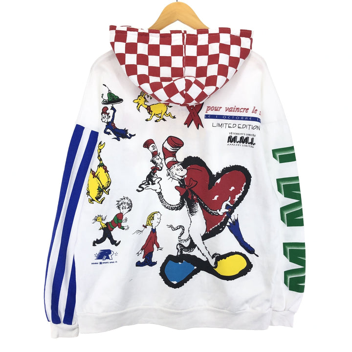 90'S The Cat in the Hat Cat in the Hat back print sleeve print sweatshirt pullover hoodie made in Canada women's M vintage /eaa423952