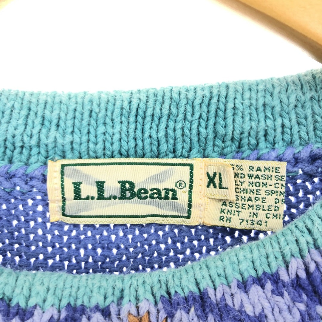 90'S LLBean all-over print linen knit sweater, women's XL, vintage /eaa424149