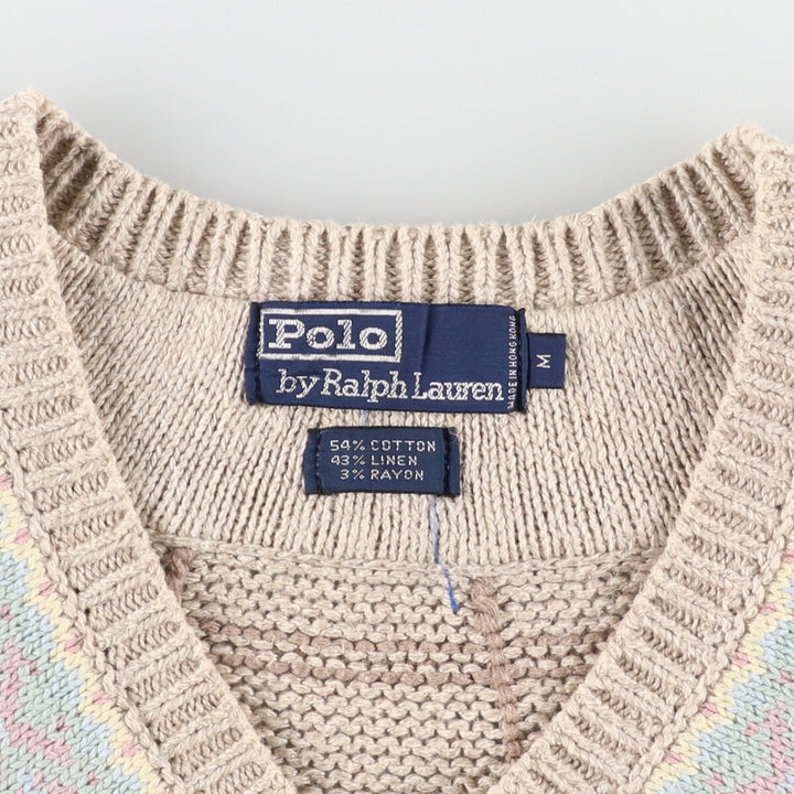 Ralph Lauren POLO by Ralph Lauren Check Pattern V-neck Cotton x Linen Knit Sweater Women's M /eaa424309