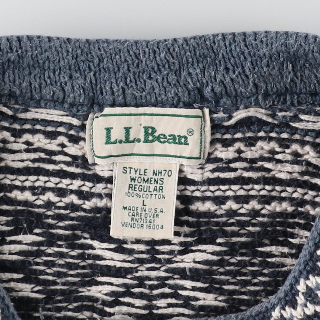 80'S LLBean Nordic Pattern Half Button Tyrolean Cotton Knit Sweater Made in USA Women's L Vintage /eaa424315