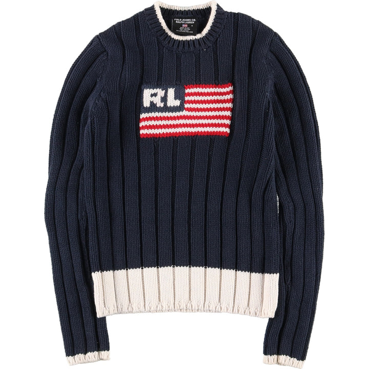 Ralph Lauren POLO JEANS COMPANY Ribbed Stars and Stripes Cotton Knit Sweater Women's S /eaa424318