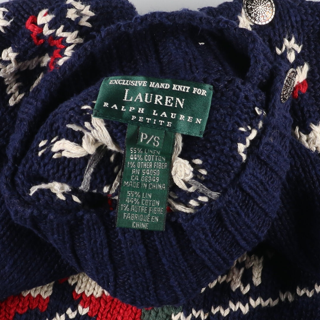 00'S Ralph Lauren Lauren HAND KNIT Nordic Pattern Ski Pattern High Neck Linen x Cotton Knit Sweater Women's S /eaa424319