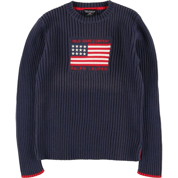 Ralph Lauren POLO JEANS COMPANY Ribbed Stars and Stripes Cotton Knit Sweater Women's M /eaa424320