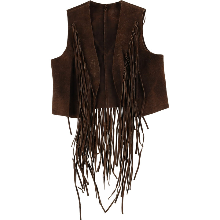 70'S UNKNOWN Fringe Suede Leather Vest Women's M Vintage /eaa424701