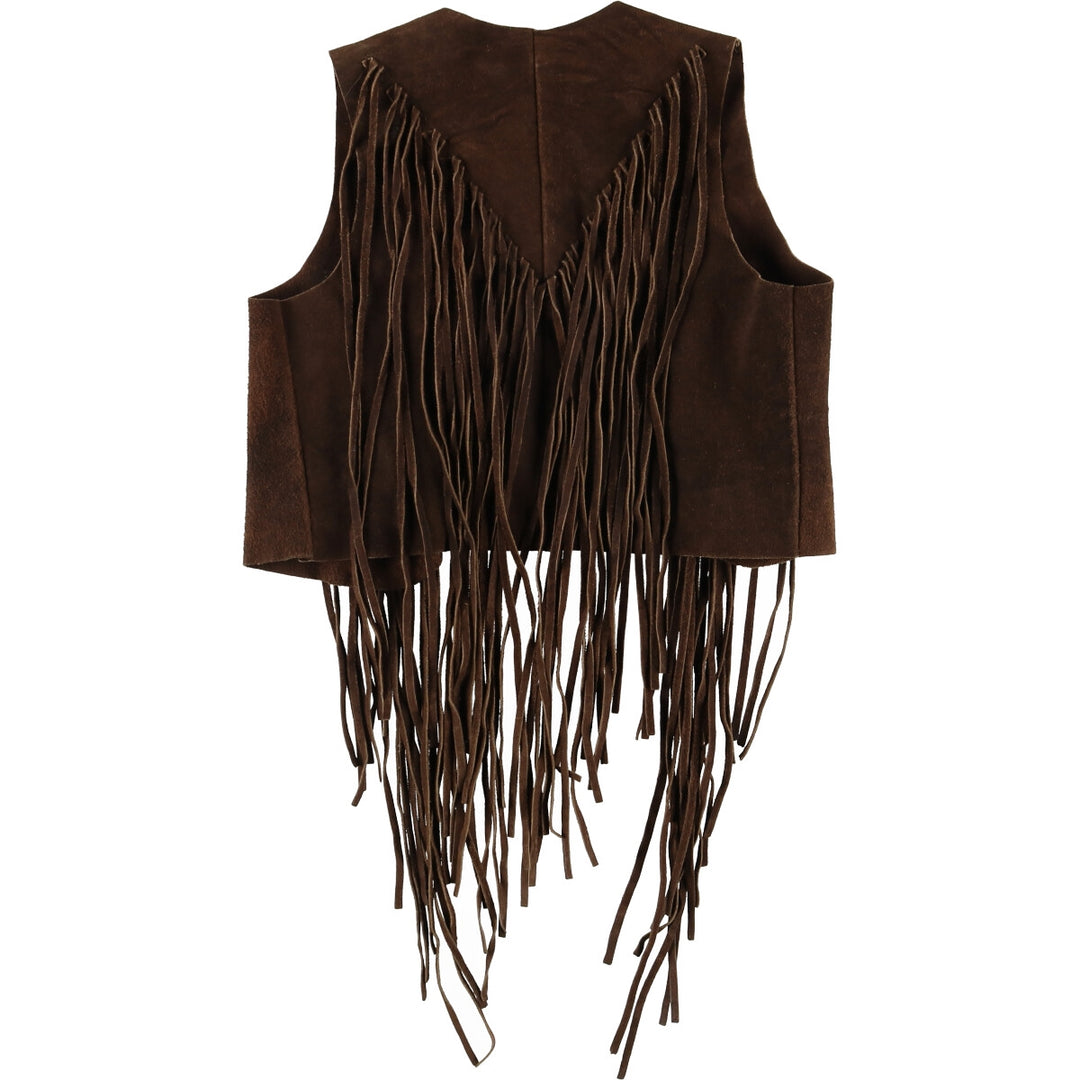 70'S UNKNOWN Fringe Suede Leather Vest Women's M Vintage /eaa424701