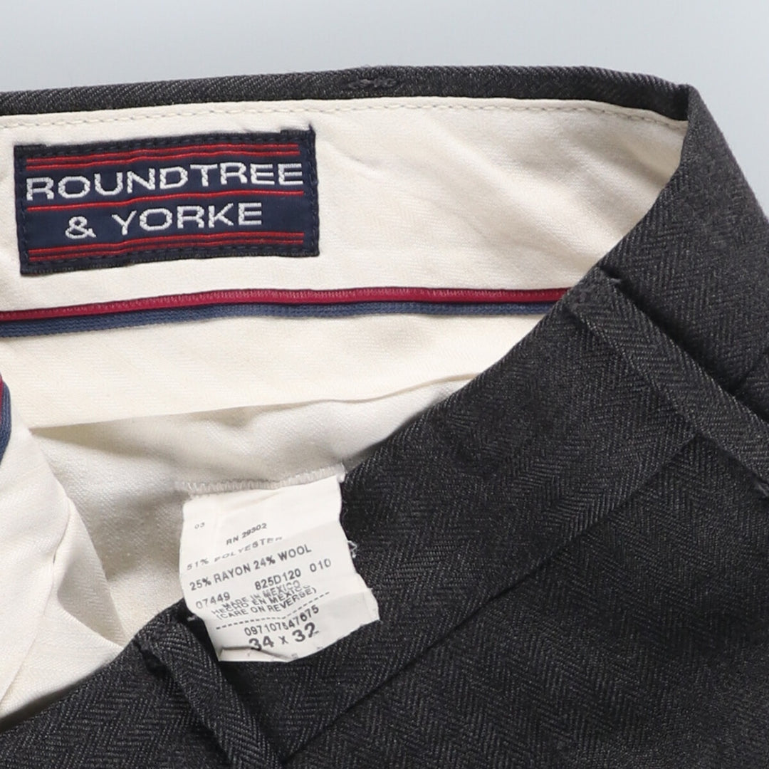 80'S ROUNDTREE AND YORKE herringbone three-pleat slacks pants men's w34 vintage /eaa425580