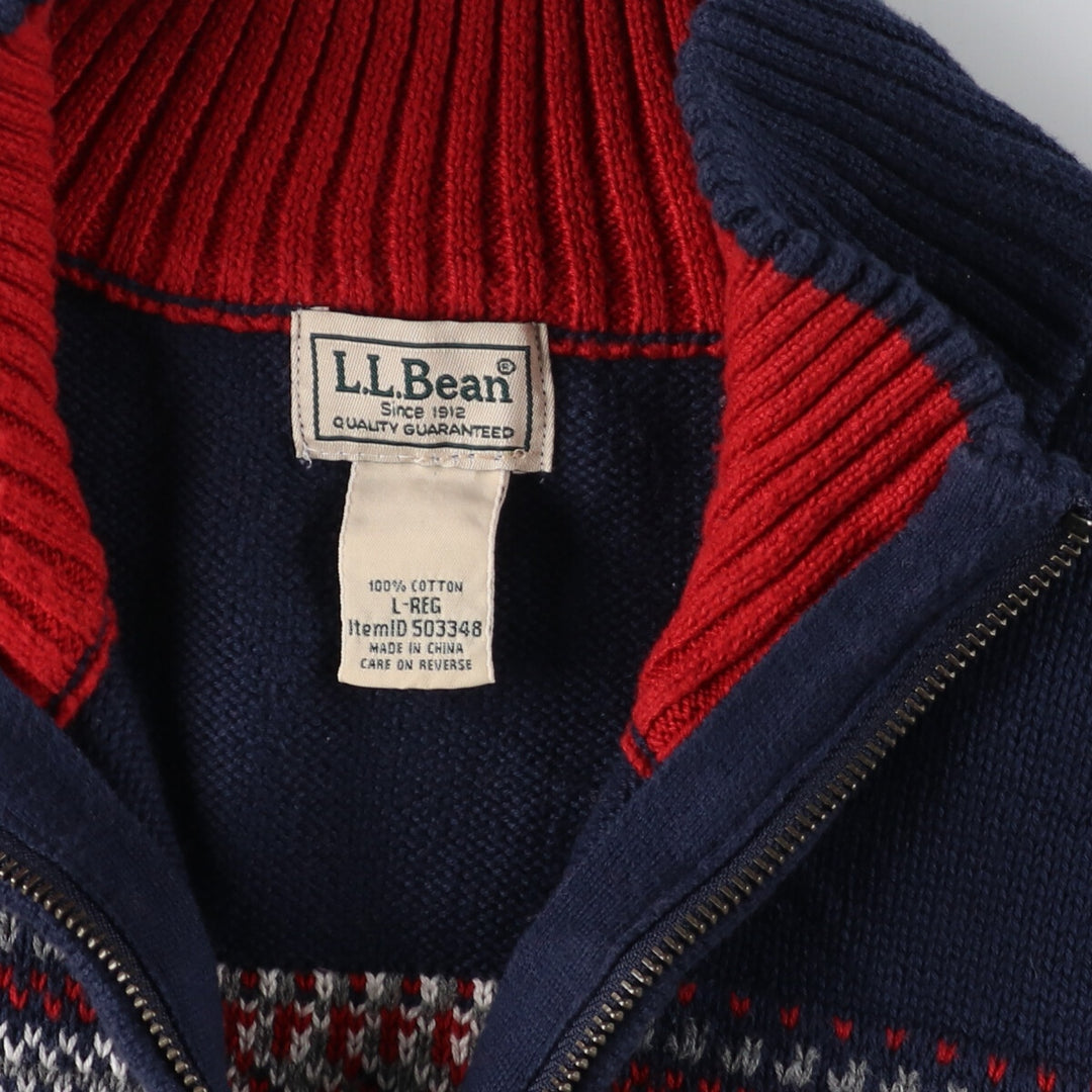 LLBean Nordic Pattern Cotton Knit Half Zip Sweater Men's L size /eaa426503