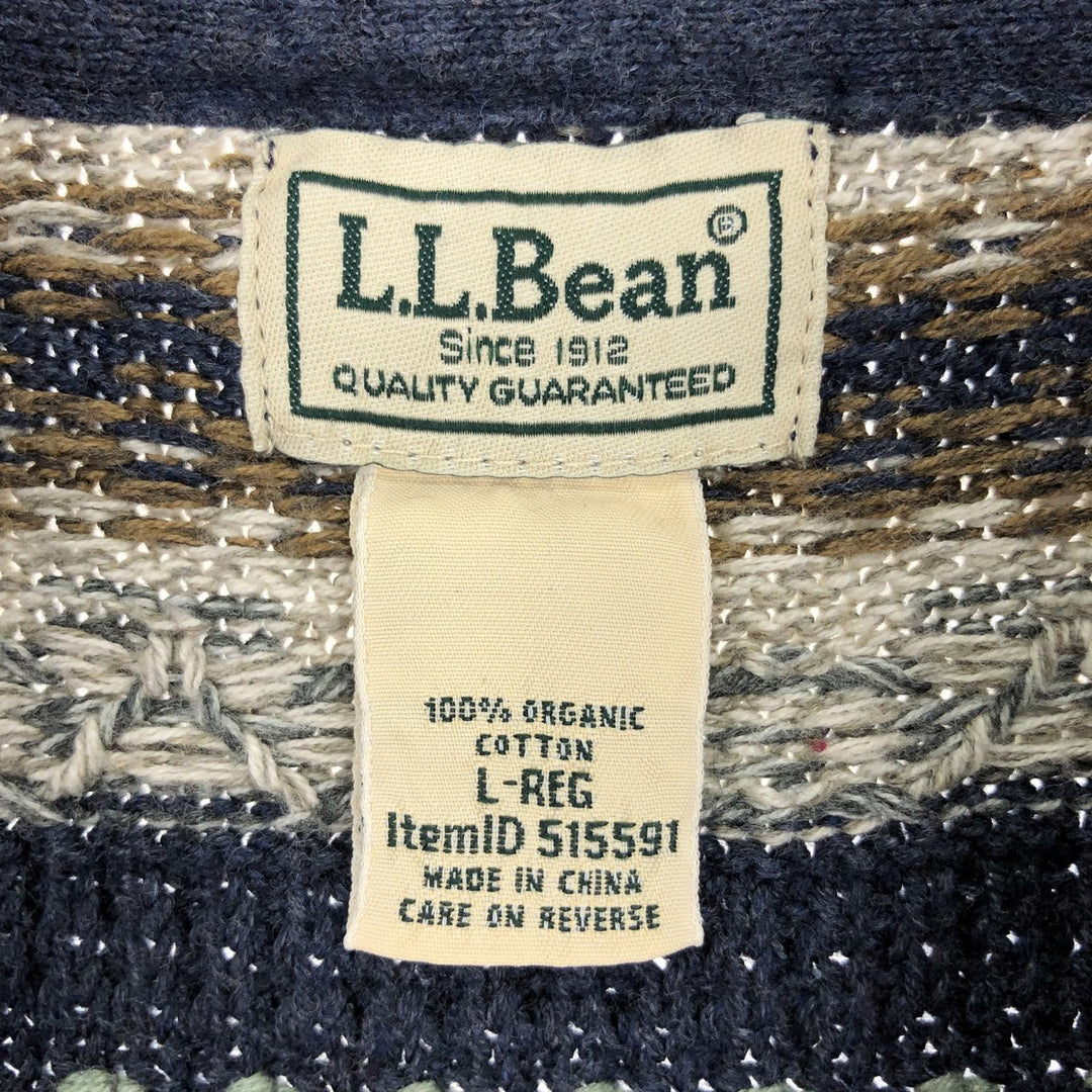 00'S LLBean All-over Print Cotton Knit Half-Zip Sweater Women's L /eaa426504