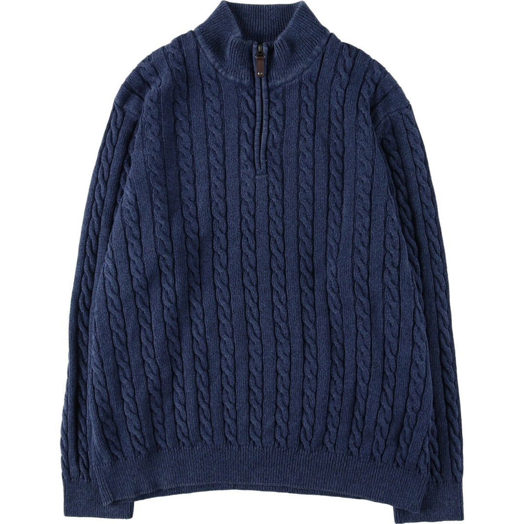 DENVERHAYES Cable Knit Cotton Half-Zip Sweater, Men's XXL cotton blue type Vintage Second Hand