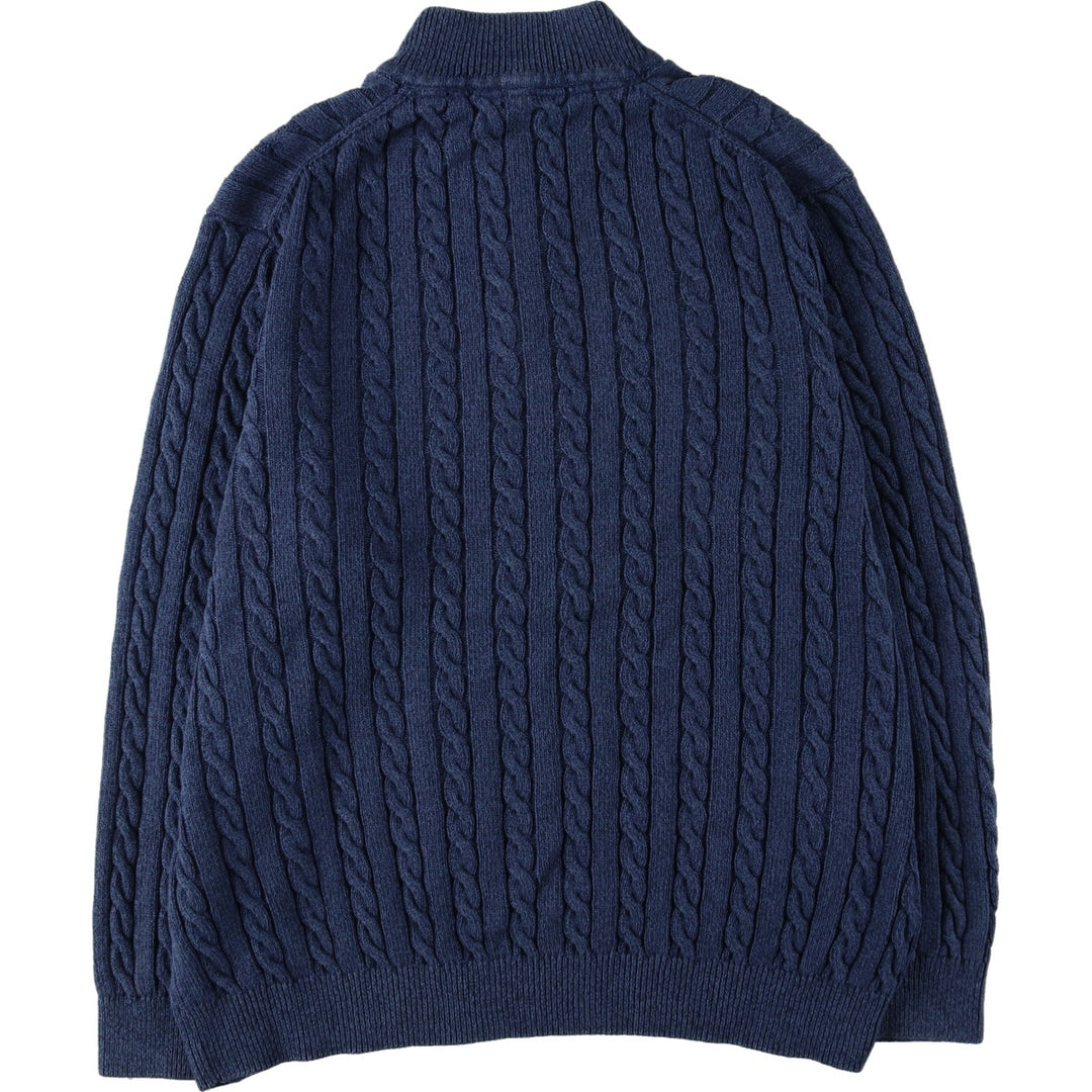 DENVERHAYES Cable Knit Cotton Half-Zip Sweater, Men's XXL cotton blue type Vintage Second Hand