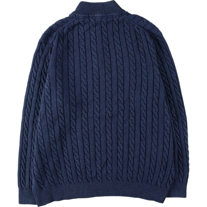 DENVERHAYES Cable Knit Cotton Half-Zip Sweater, Men's XXL cotton blue type Vintage Second Hand