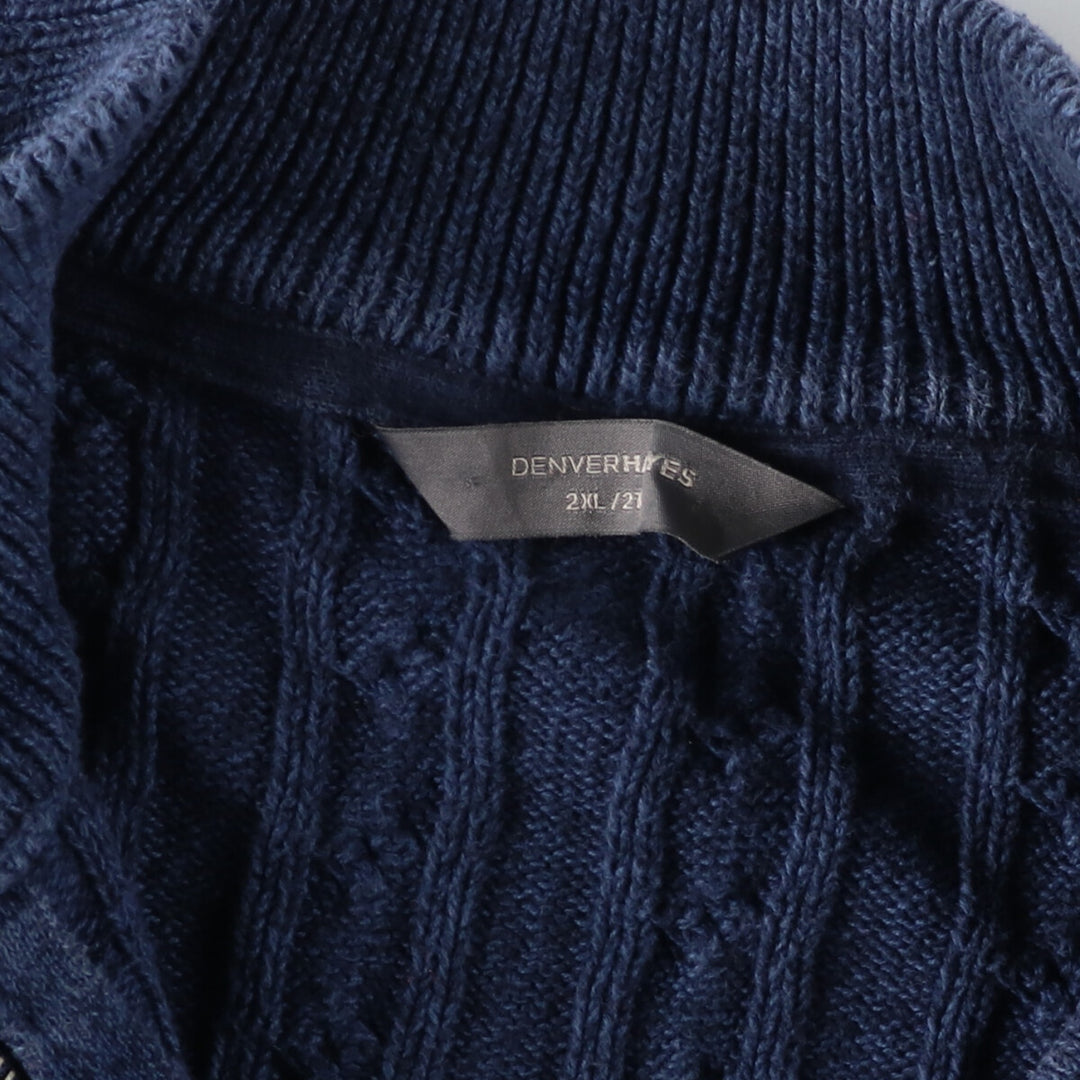 DENVERHAYES Cable Knit Cotton Half-Zip Sweater, Men's XXL cotton blue type Vintage Second Hand