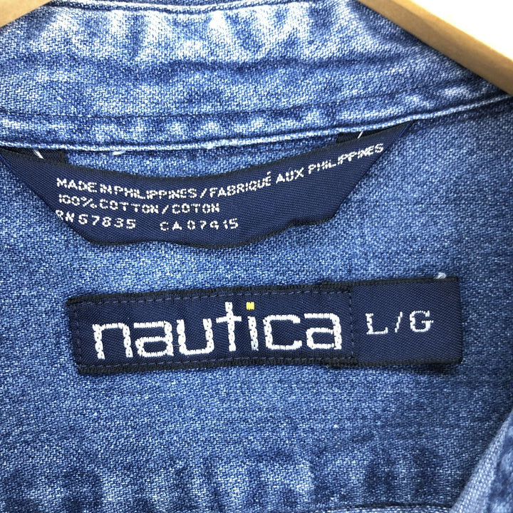 90'S NAUTICA Long Sleeve Denim Shirt Men's L Vintage /eaa427332