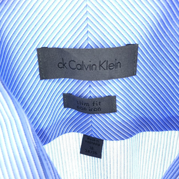 Calvin Klein SLIM FIT NON IRON Long Sleeve Wide Collar Striped Shirt Men's XL /eaa427680