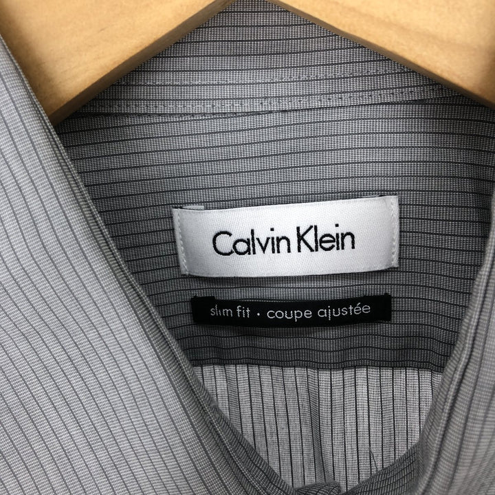 00'S Calvin klein SLIM FIT wide collar long sleeve striped shirt men's L /eaa427686