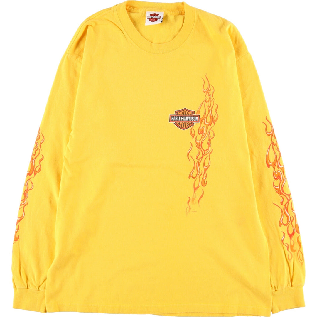 00'S Harley-Davidson Hanes Double-sided Print Long Sleeve T-Shirt, Men's M unknown yellow type Vintage Second Hand