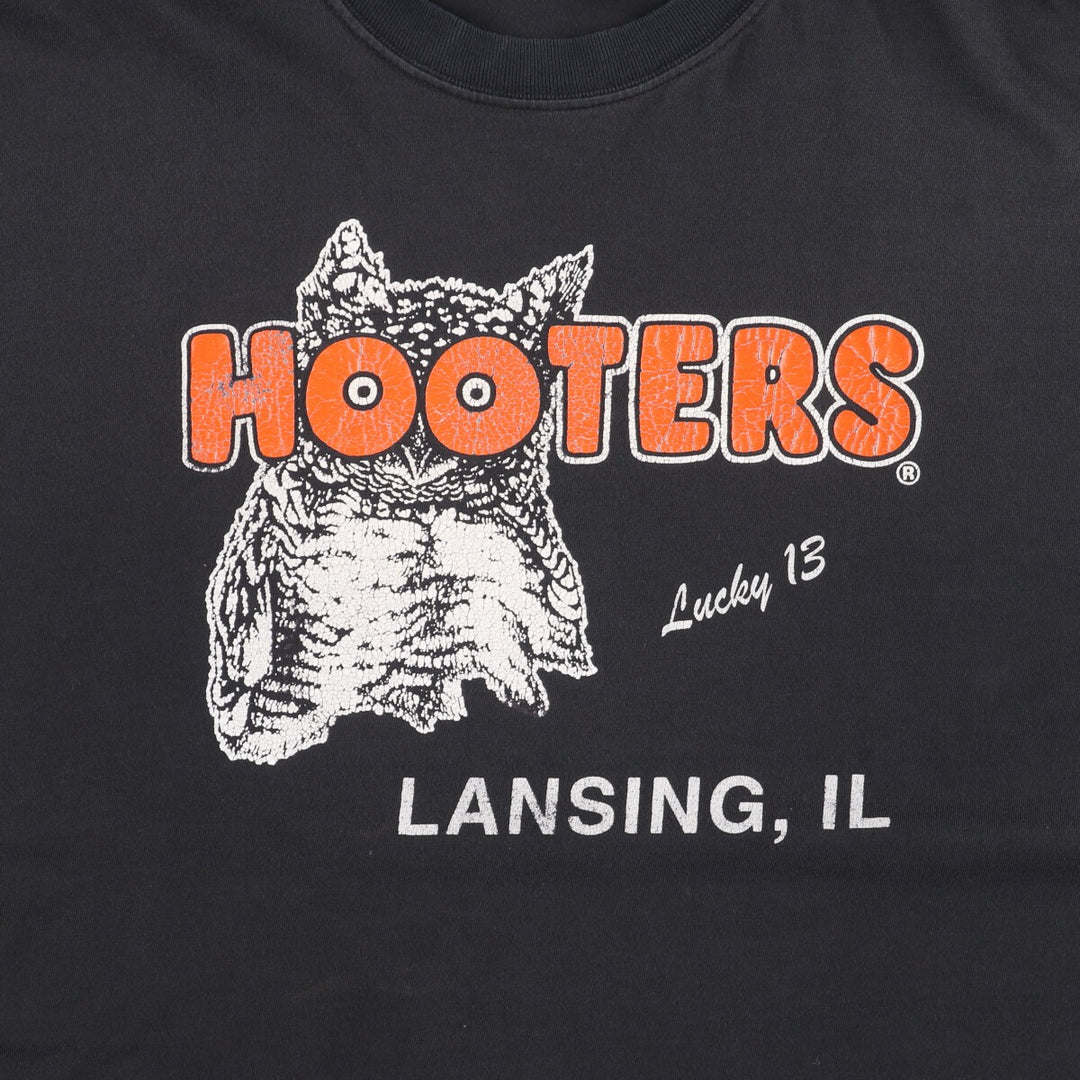 00'S Jerseys HOOTERS Double-sided Print Advertising T-Shirt Men's XXL cotton black type Vintage Second Hand
