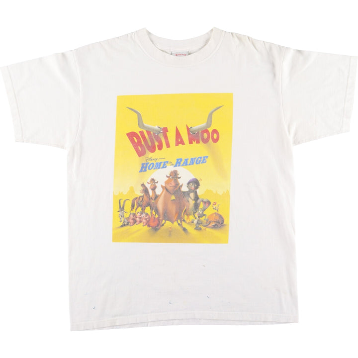 DISNEY STORE HOME ON THE RANGE BUST A MOO Character Print T-Shirt Men's L white type Vintage Second Hand