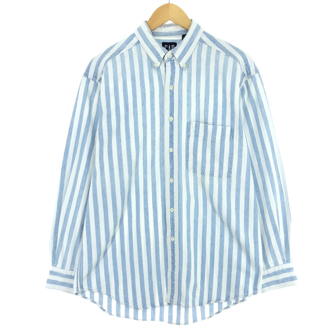 90'S GAP Old Gap Stripe Pattern Long Sleeve Button Down Denim Shirt Men's M Vintage /eaa428951