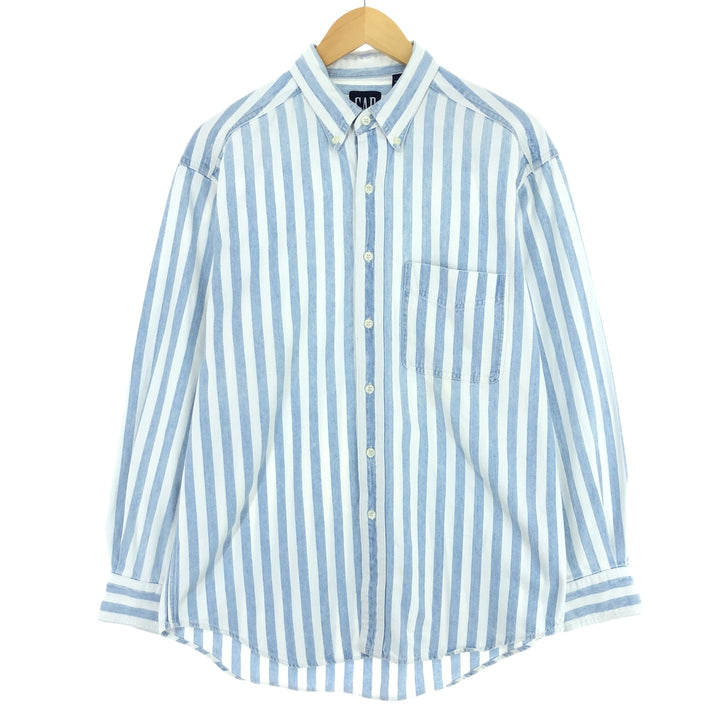 90'S GAP Old Gap Stripe Pattern Long Sleeve Button Down Denim Shirt Men's M Vintage /eaa428951