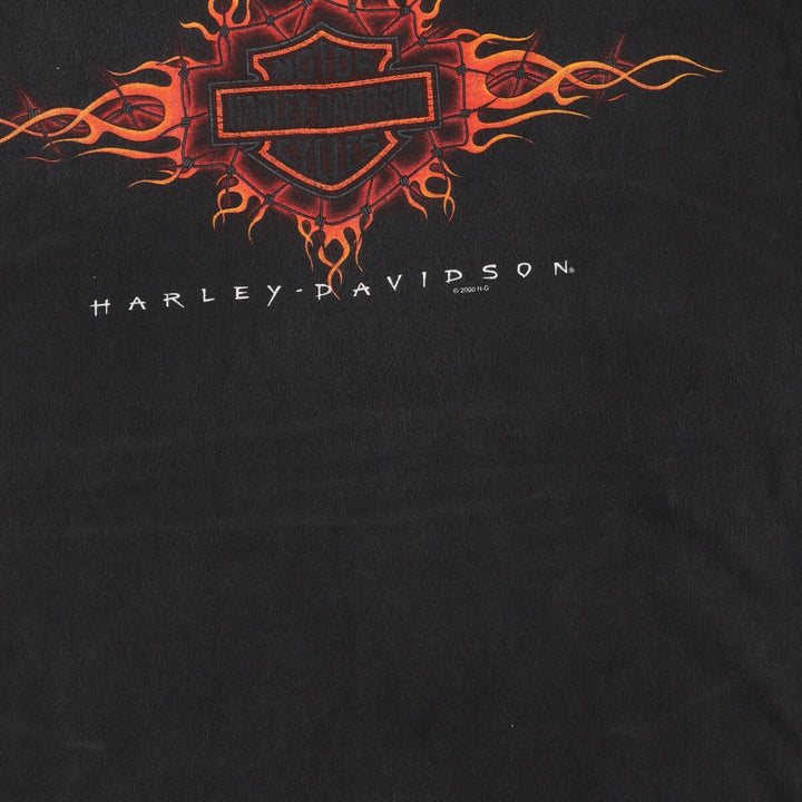 00'S Harley-Davidson Fire Pattern Motorcycle Bike T-Shirt Men's L size / eaa429465