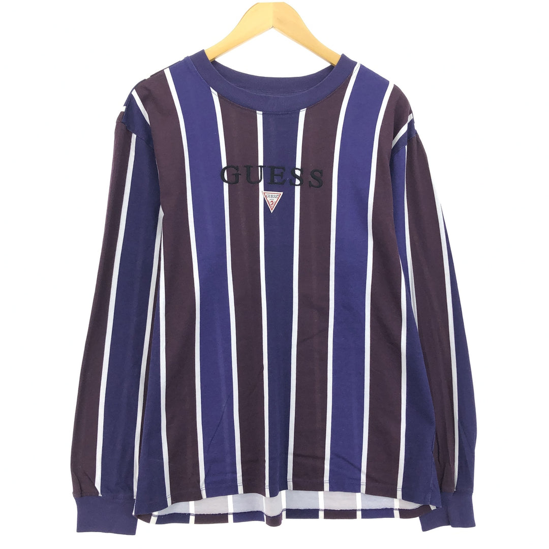 90'S Guess Striped Pattern Long Sleeve T-Shirt, Men's Size Medium, Vintage cotton purple type Vintage Second Hand