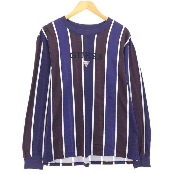 90'S Guess Striped Pattern Long Sleeve T-Shirt, Men's Size Medium, Vintage cotton purple type Vintage Second Hand