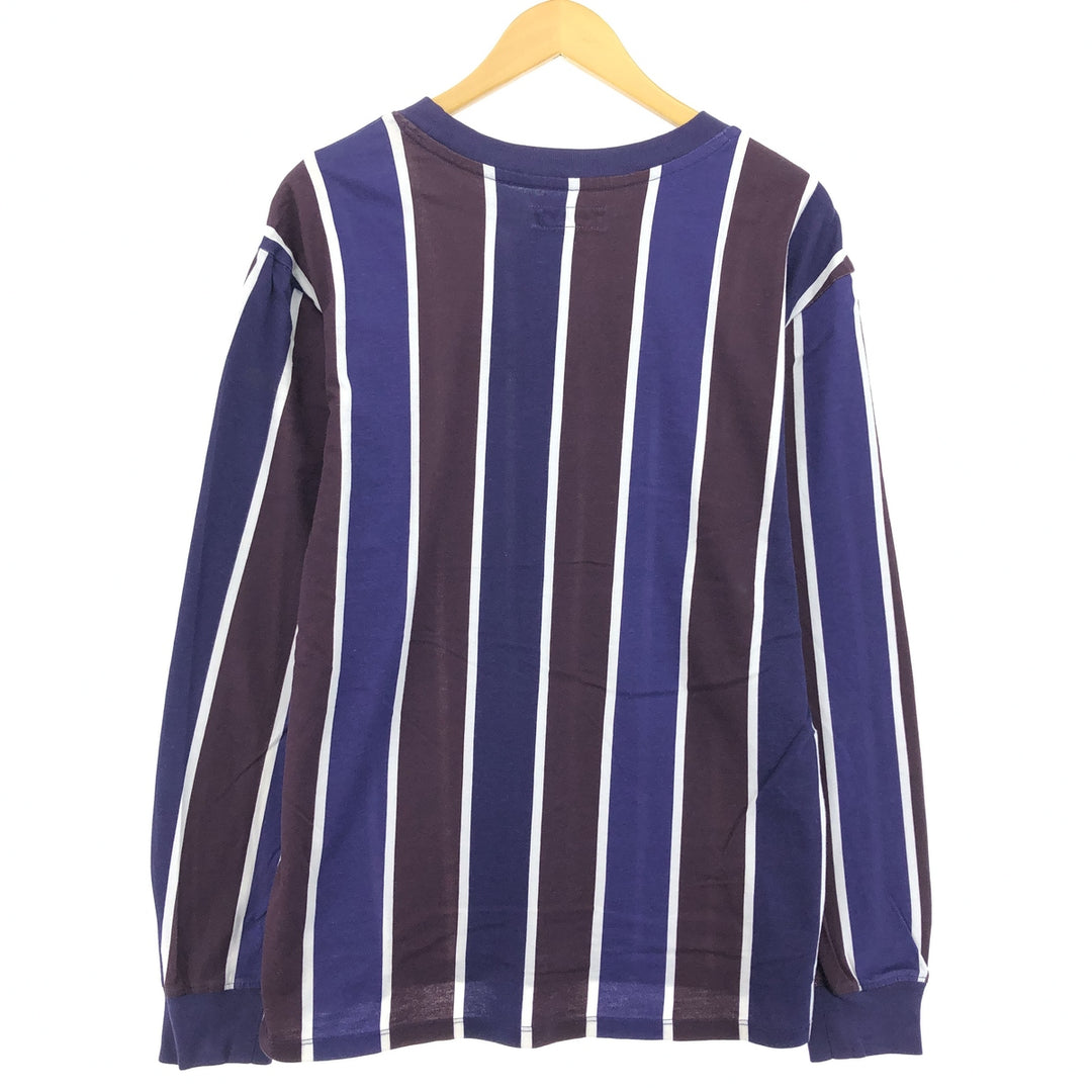 90'S Guess Striped Pattern Long Sleeve T-Shirt, Men's Size Medium, Vintage cotton purple type Vintage Second Hand