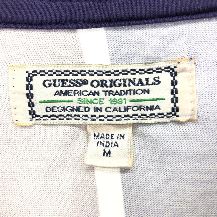 90'S Guess Striped Pattern Long Sleeve T-Shirt, Men's Size Medium, Vintage cotton purple type Vintage Second Hand