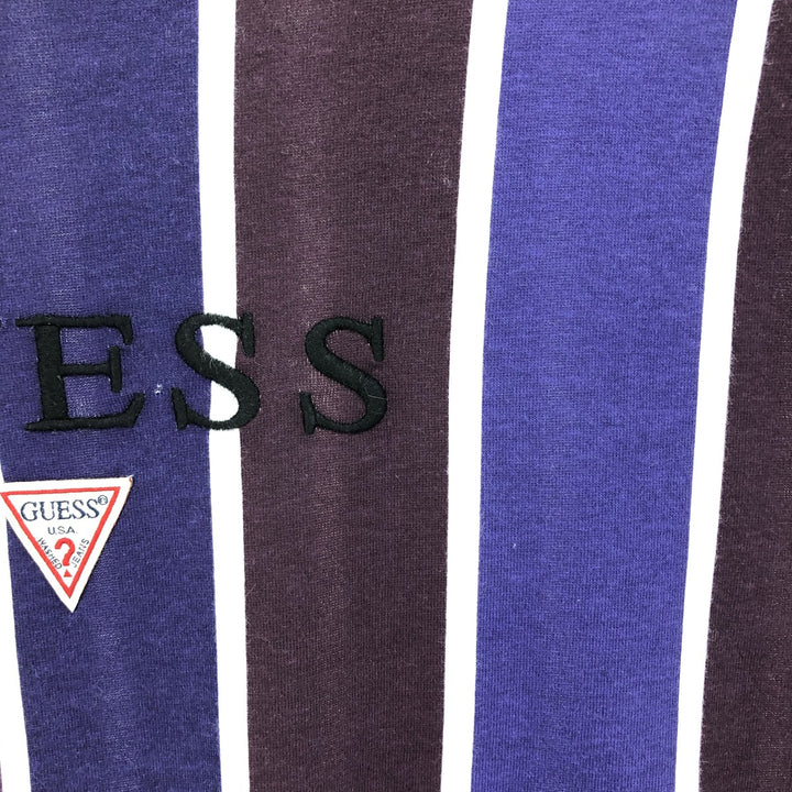 90'S Guess Striped Pattern Long Sleeve T-Shirt, Men's Size Medium, Vintage cotton purple type Vintage Second Hand