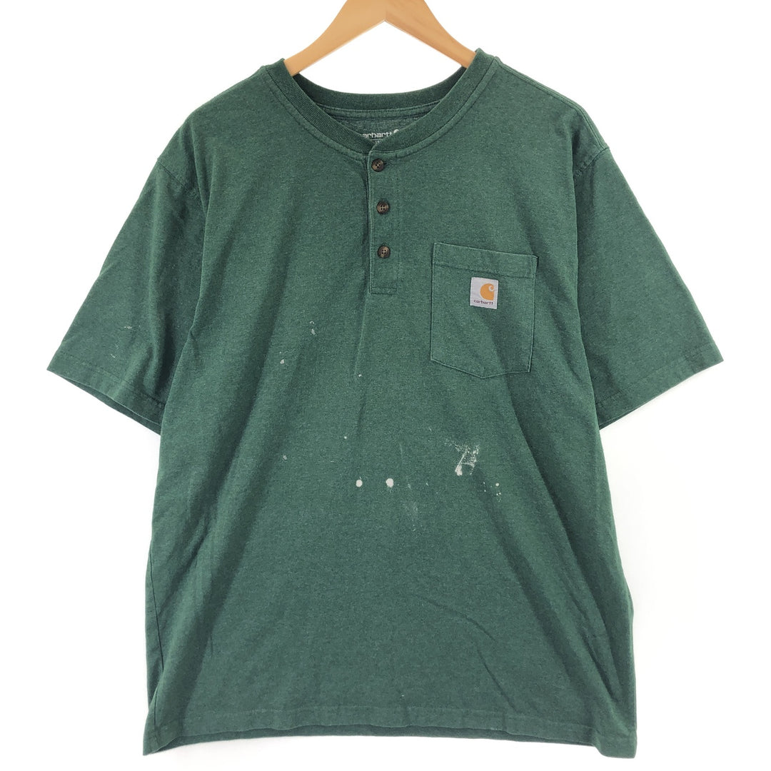 Carhartt Loose Fit Henley Neck Short Sleeve One Point Logo Pocket T-Shirt Men's L Size / eaa429705