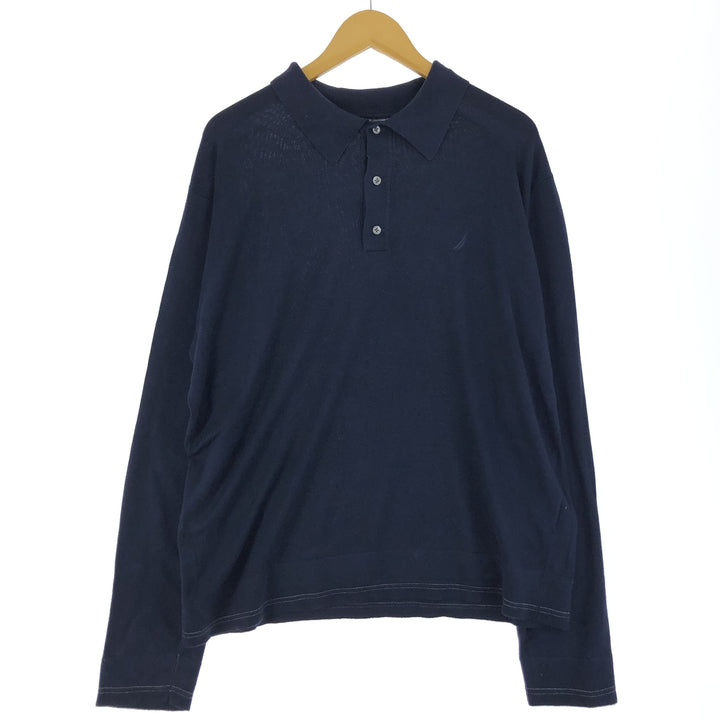 00'S NAUTICA Long Sleeve Polo Shirt Men's L others navy blue type Vintage Second Hand