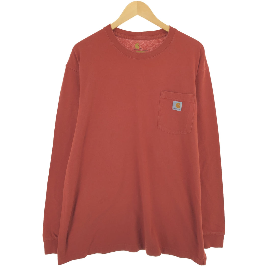 Carhartt ORIGINAL FIT Plain Pocket Long T-Shirt, Men's XL cotton red type reddish brown Vintage Second Hand
