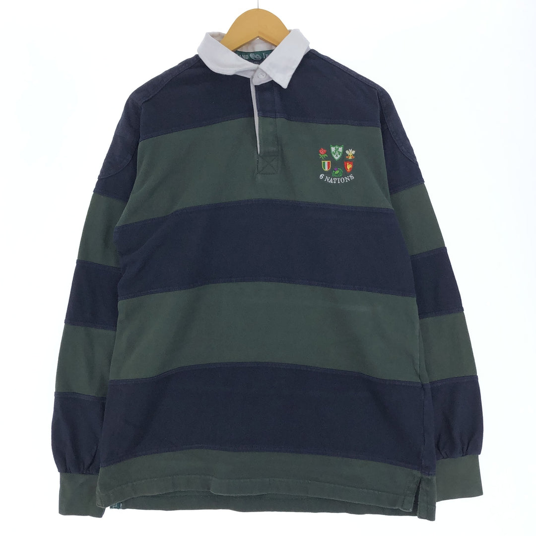 CARA CRAFT Border Pattern Long Sleeve Rugby Shirt Men's XL Short Sleeve /eaa429924