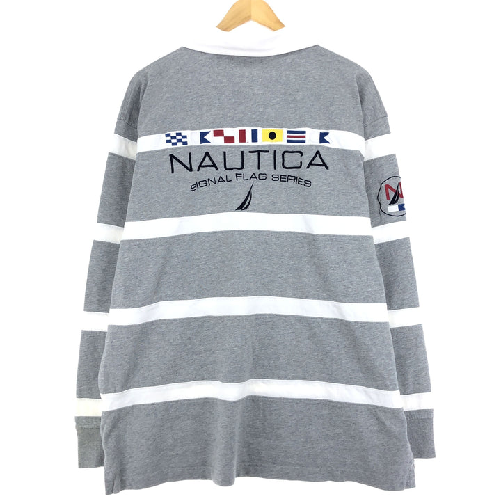 NAUTICA Back Logo Border Pattern Long Sleeve Rugby Shirt Men's XXL /eaa430187