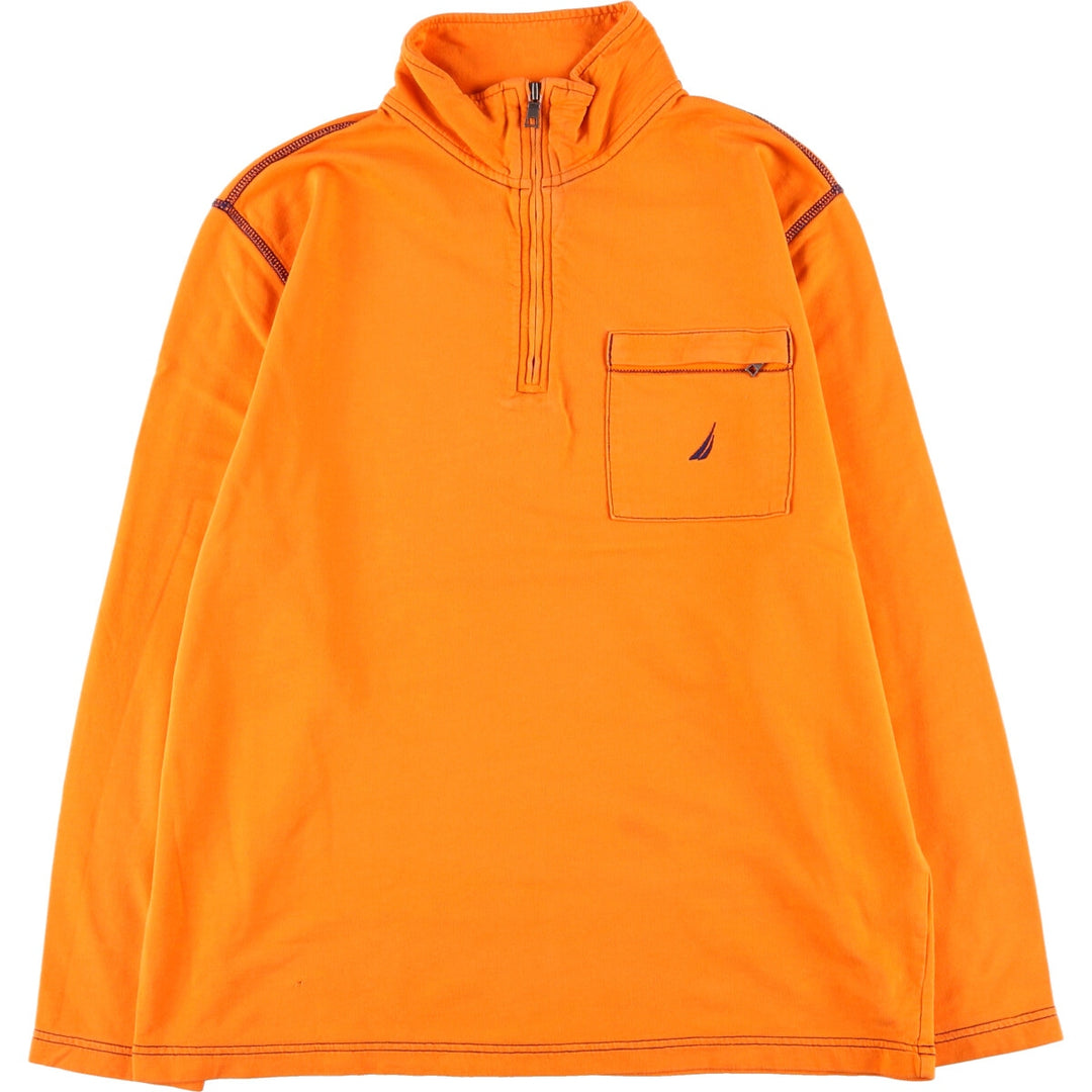 NAUTICA Half Zip High Neck Long T-Shirt, Men's L cotton orange type Vintage Second Hand