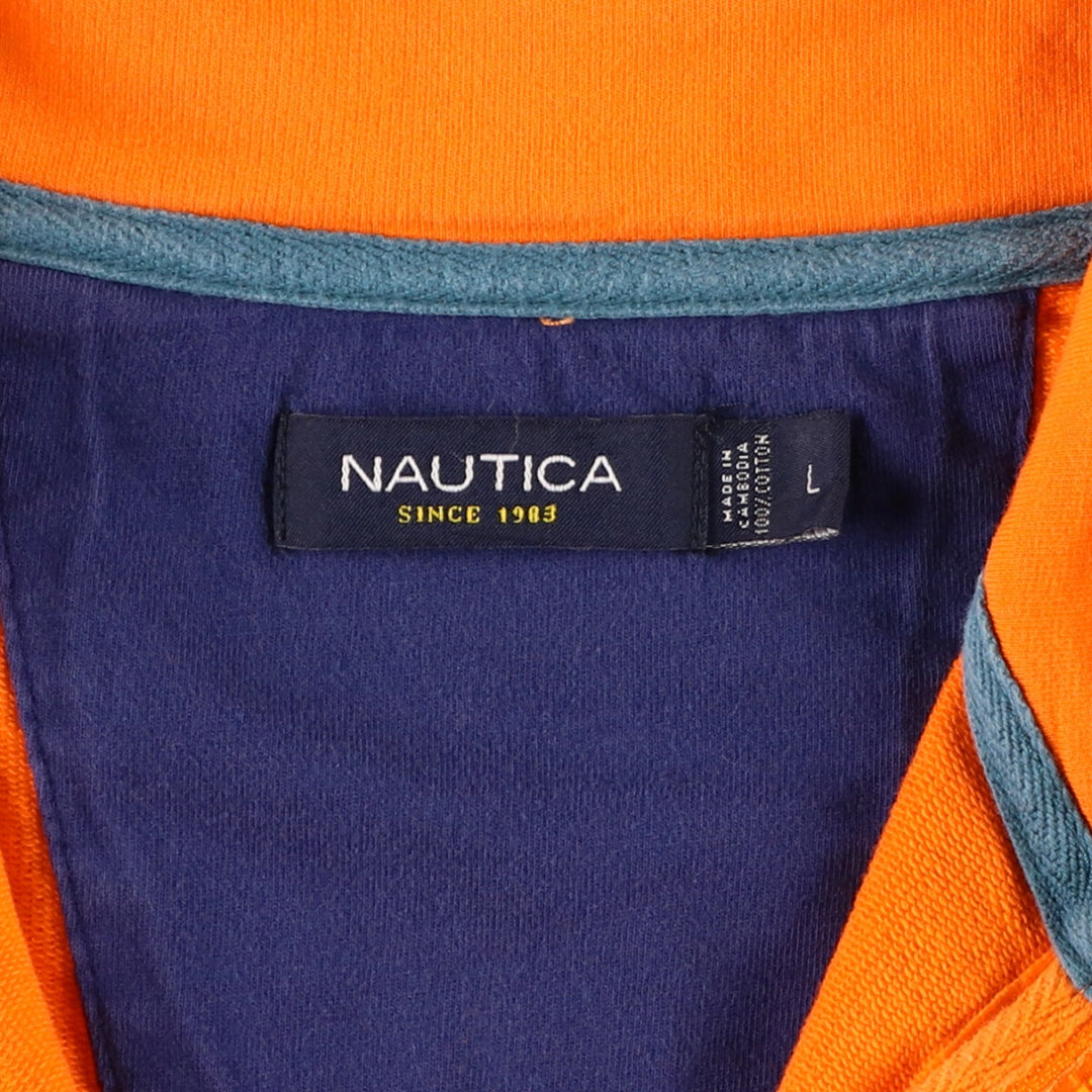 NAUTICA Half Zip High Neck Long T-Shirt, Men's L cotton orange type Vintage Second Hand