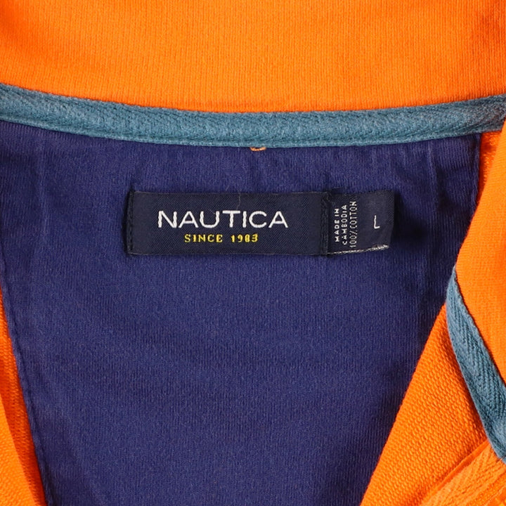 NAUTICA Half Zip High Neck Long T-Shirt, Men's L cotton orange type Vintage Second Hand
