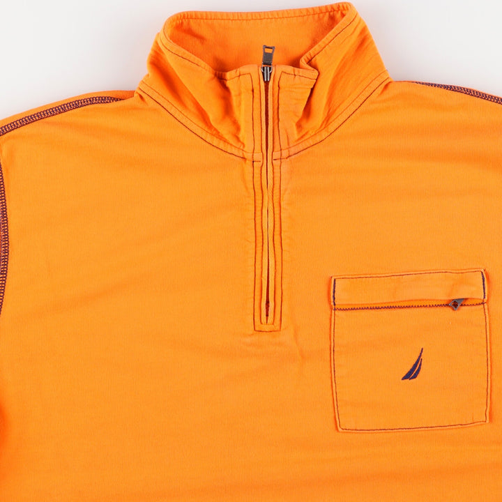 NAUTICA Half Zip High Neck Long T-Shirt, Men's L cotton orange type Vintage Second Hand