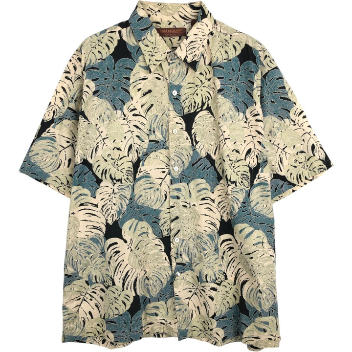 TORI RICHARD All-over Leaf Pattern Hawaiian Aloha Shirt, Boxy Shirt, Made in USA, Men's Size L (approx.) cotton black type Vintage Second Hand