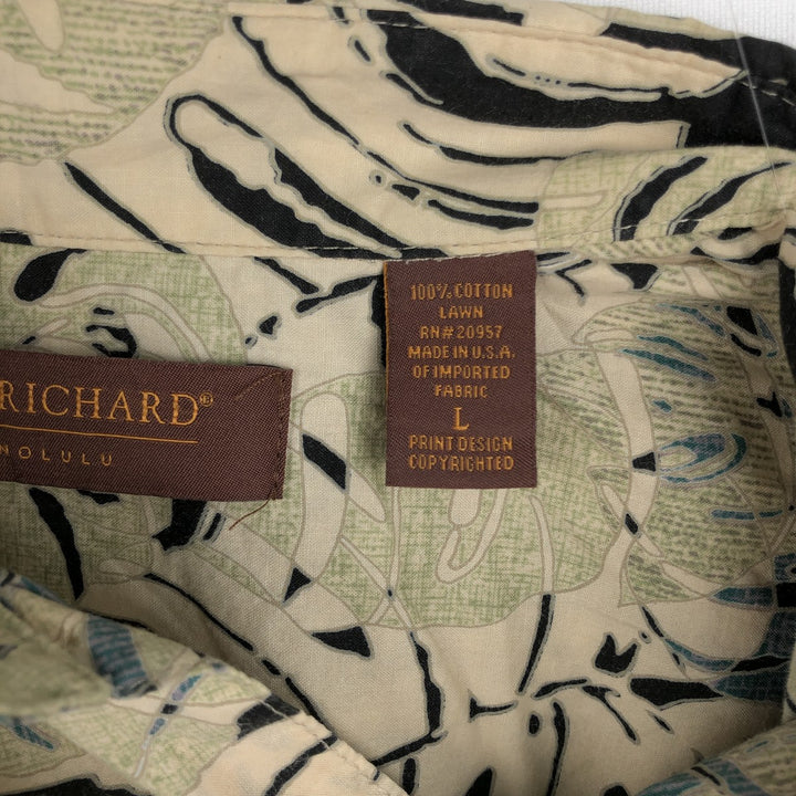 TORI RICHARD All-over Leaf Pattern Hawaiian Aloha Shirt, Boxy Shirt, Made in USA, Men's Size L (approx.) cotton black type Vintage Second Hand