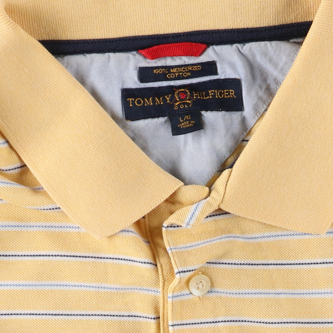 00'S Tommy Hilfiger GOLF short sleeve striped polo shirt for men, size L cotton yellow type Vintage Second Hand