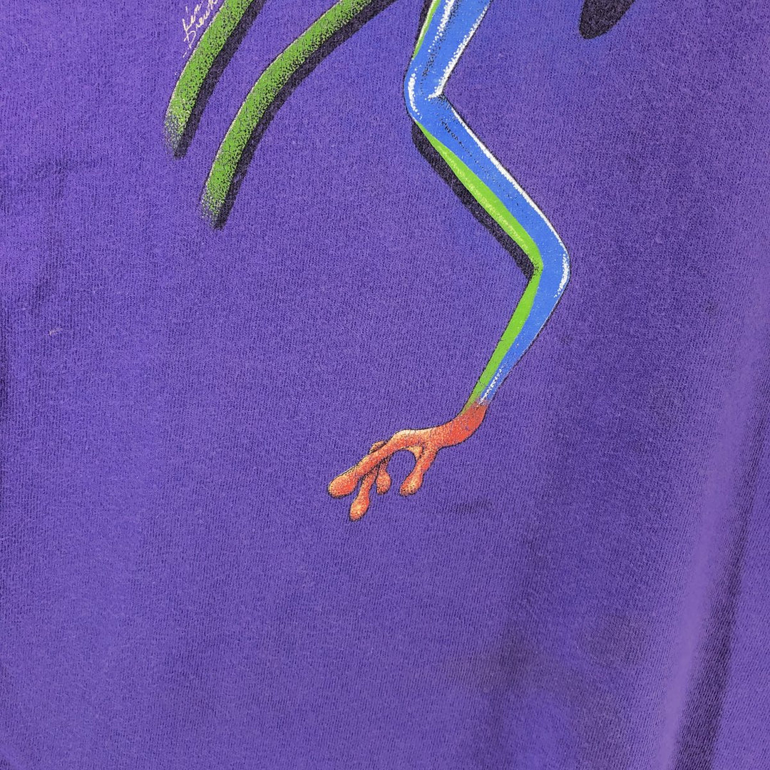 90'S Hanes BEEFY-T Blue Tag Frog Pattern Animal T-shirt Made in USA Men's L Vintage /eaa430961