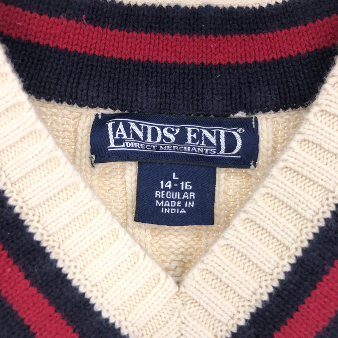 90'S LANDS'END Cable Knit V-Neck Tilden Knit Sweater Women's L Vintage /eaa431708