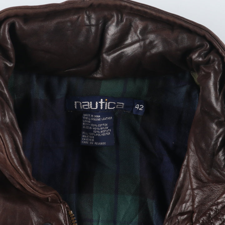 90'S Nautica Leather Blouson Type Men's XL Vintage Check Pattern Liner /eaa431972