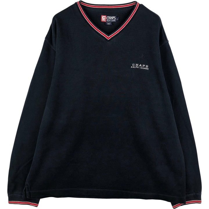 Ralph Lauren Chaps V-neck cotton knit sweater, size L, men's cotton navy blue type Vintage Second Hand